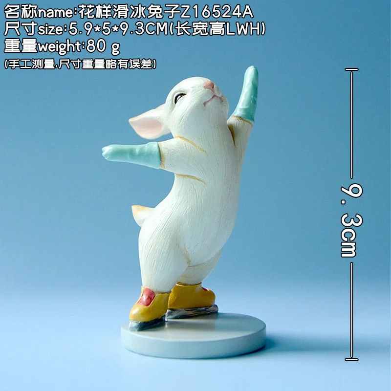 Creative Lovely Rabbit Ornaments Winter Games Competition Sports Figurine Skiing Skating Home Decoration Birthday Gifts