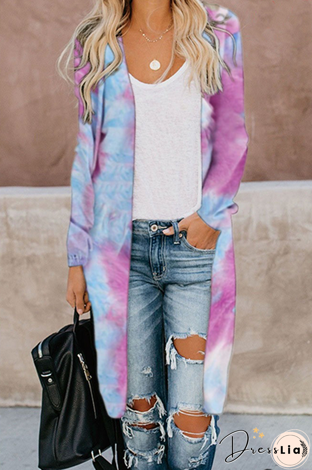 Casual Street Print Split Joint V Neck Outerwear(5 colors)