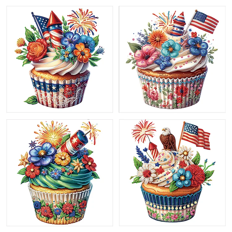 4pcsIndependence Day Cupcakes 30*30cm (Canvas) Special Shaped Drill Diamond Painting gbfke