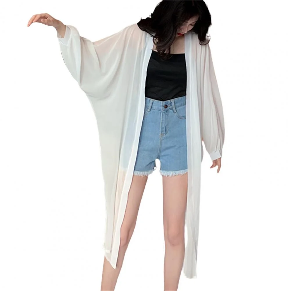 Women Summer Long Batwing Sleeve Solid Color Anti Sun Thin Cardigan Midi Coat Loose Thin Cardigans Comfortable