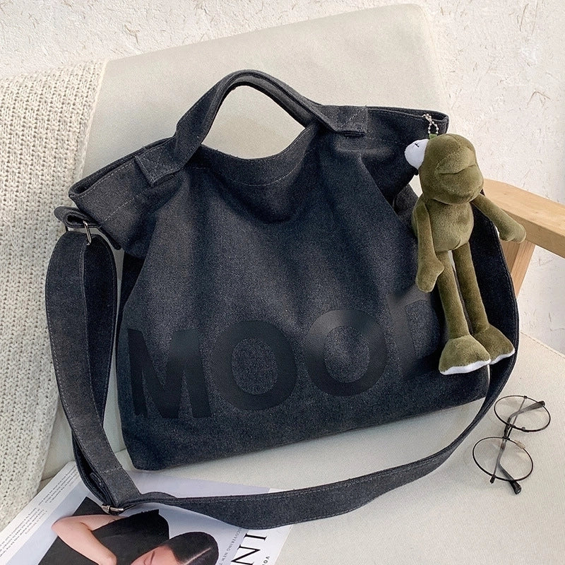 Men’s Large Canvas Letter Solid Color Streetwear Square Zipper Shoulder Bag Canvas Bag Crossbody Bag