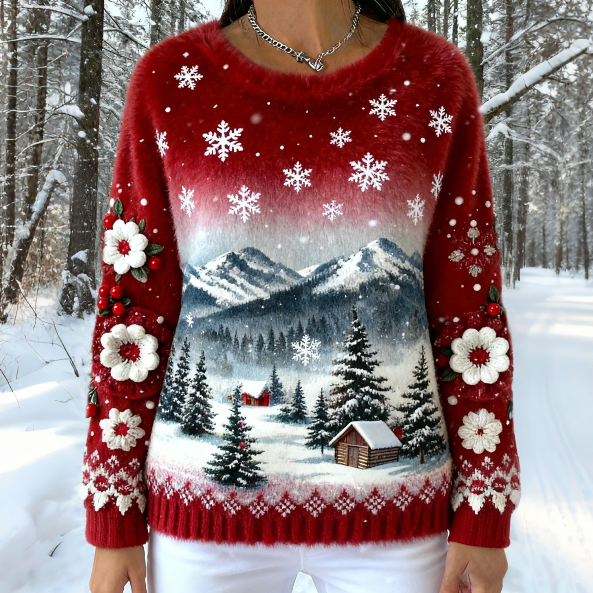 Abstract Creative Snow Town Art Warm Hooded Sweater elevenforest