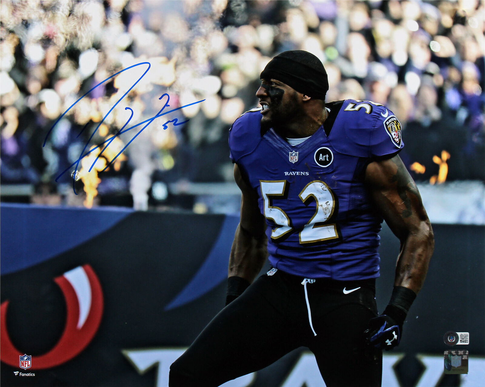 Ravens Ray Lewis Authentic Signed 16x20 Horizontal Photo Poster painting w Purple Jersey BAS Wit