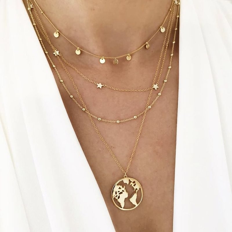 Minnieskull Women's Round Star Multi-Layer Necklace - Minnieskull