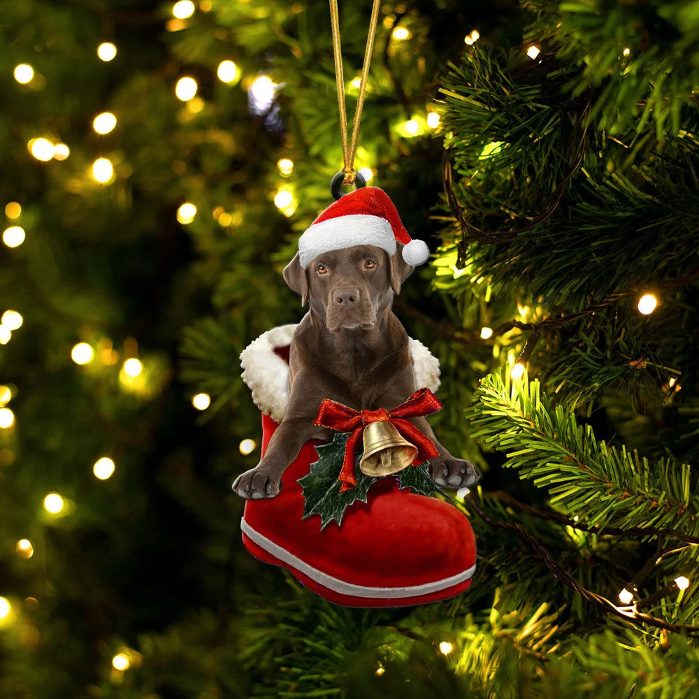 Labrador Retriever Chocolate In Santa Boot Christmas Hanging Ornament
