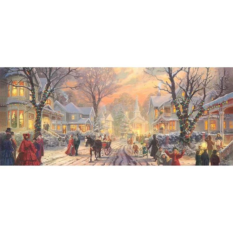 Street Snow Scene And Woman - Full Round 80*40CM