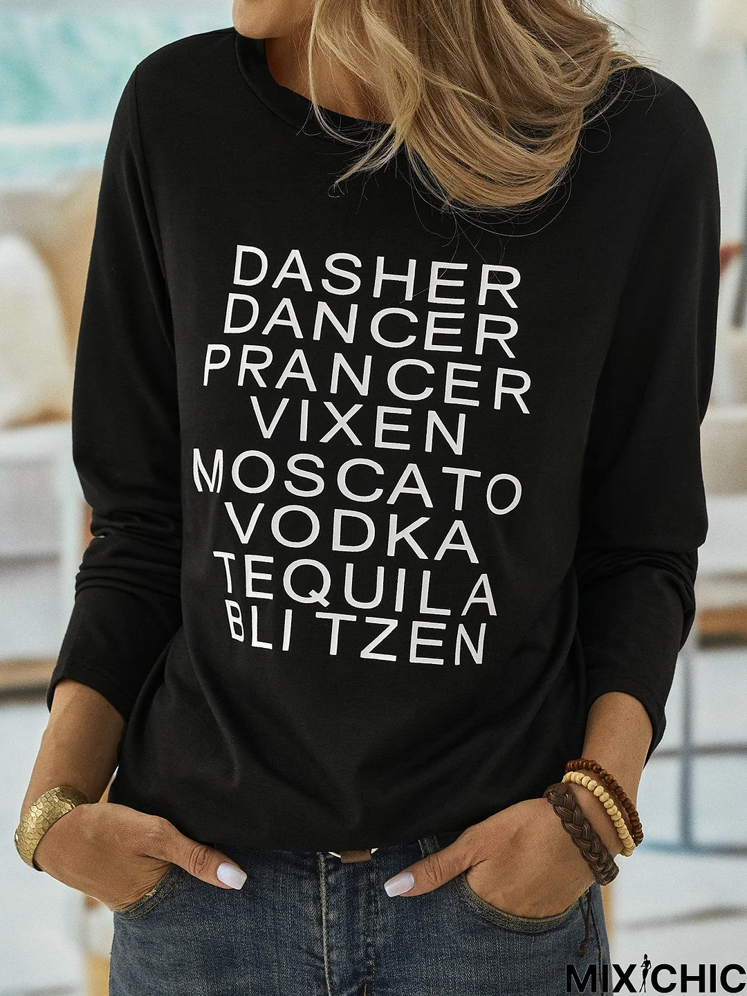 Long Sleeve Crew Neck Letter Casual T-shirt