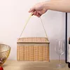 Portable Wicker Rattan Outdoor Camping Picnic Bag Food Container Basket