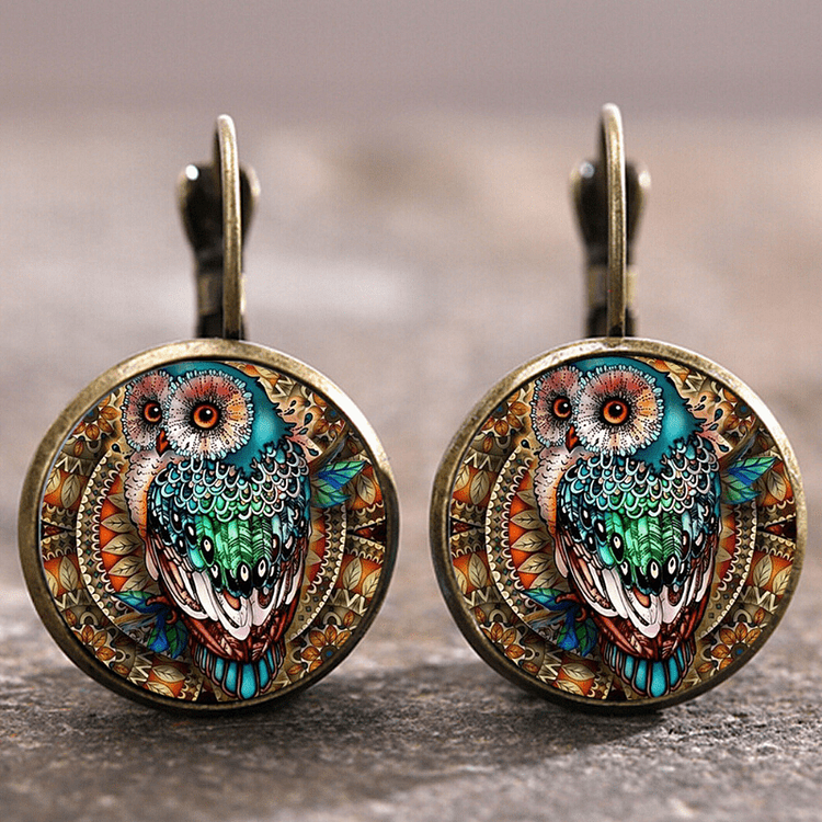Vintage Rounded Crystal Owl Earrings