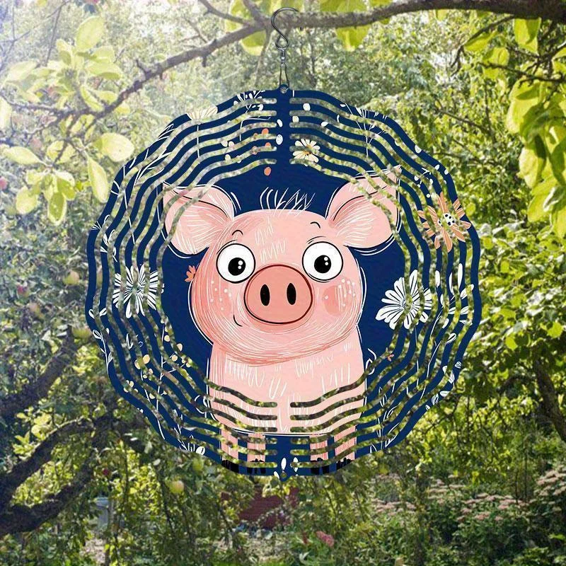 Tegooe Cute Pink Pig Wind Chime Dynamic Garden Sculpture IndoorOutdoor Decor Tegooe