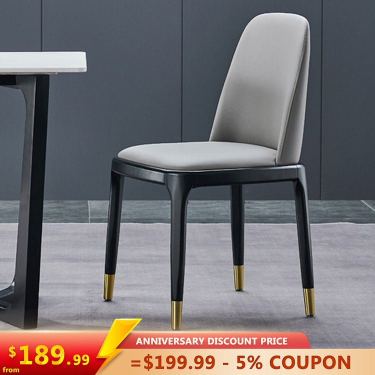 Homemys Modern Upholstered  Deep Gray Dining Chair With Black Ash Wood Legs