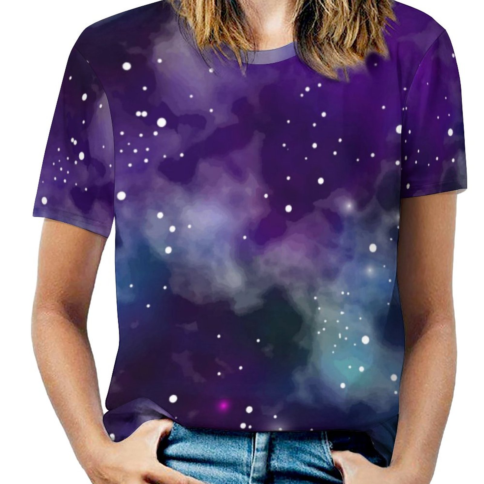 Galaxy Star Universe Celestial Art Short Sleeve Shirt Women Plus Size Blouse Tunics Tops