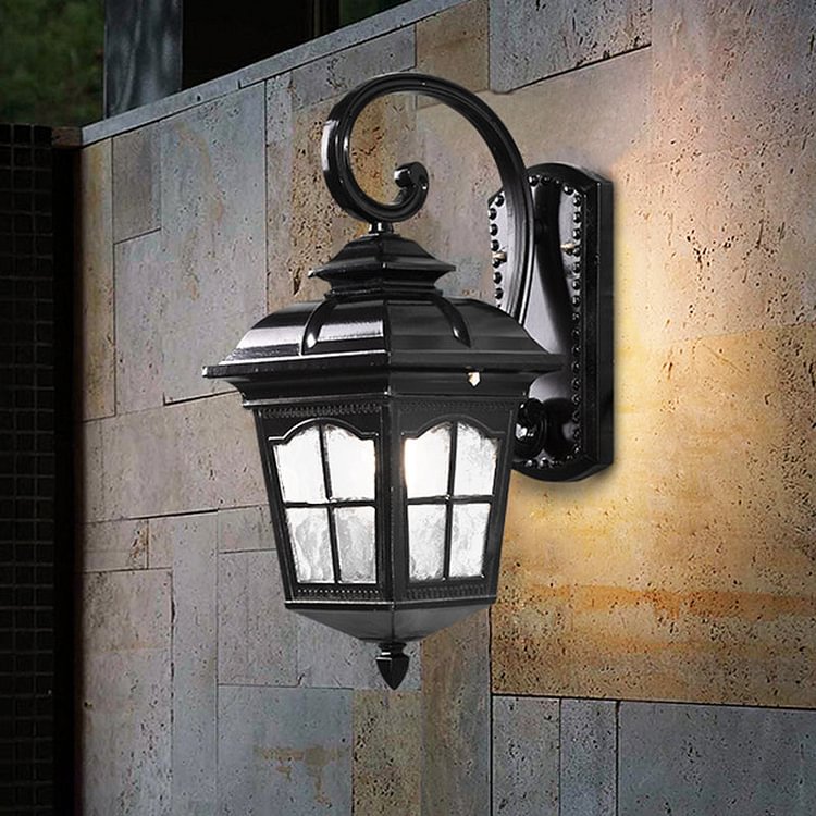 Farmhouse Lantern Sconce Light Fixture 1-Bulb Water Glass Wall Lighting Ideas in Black