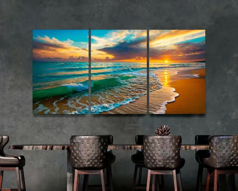 3-Piece Set Coastal Sunset Beach Canvas Wall Art