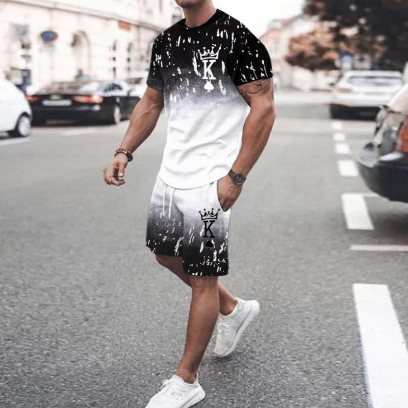 Trendy Casual Gradient T-Shirt And Shorts Two Piece Set