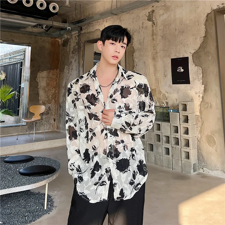 Dawfashion Techwear Streetwear-Summer New Trend Fashion Personality Lazy Style Tulle Loose Relaxed Long Sleeve Shirt-Streetfashion-Darkwear-Techwear