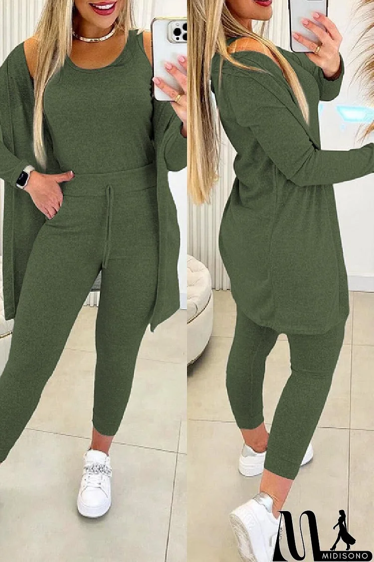 Casual Solid Basic O Neck Long Sleeve Three Piece Set