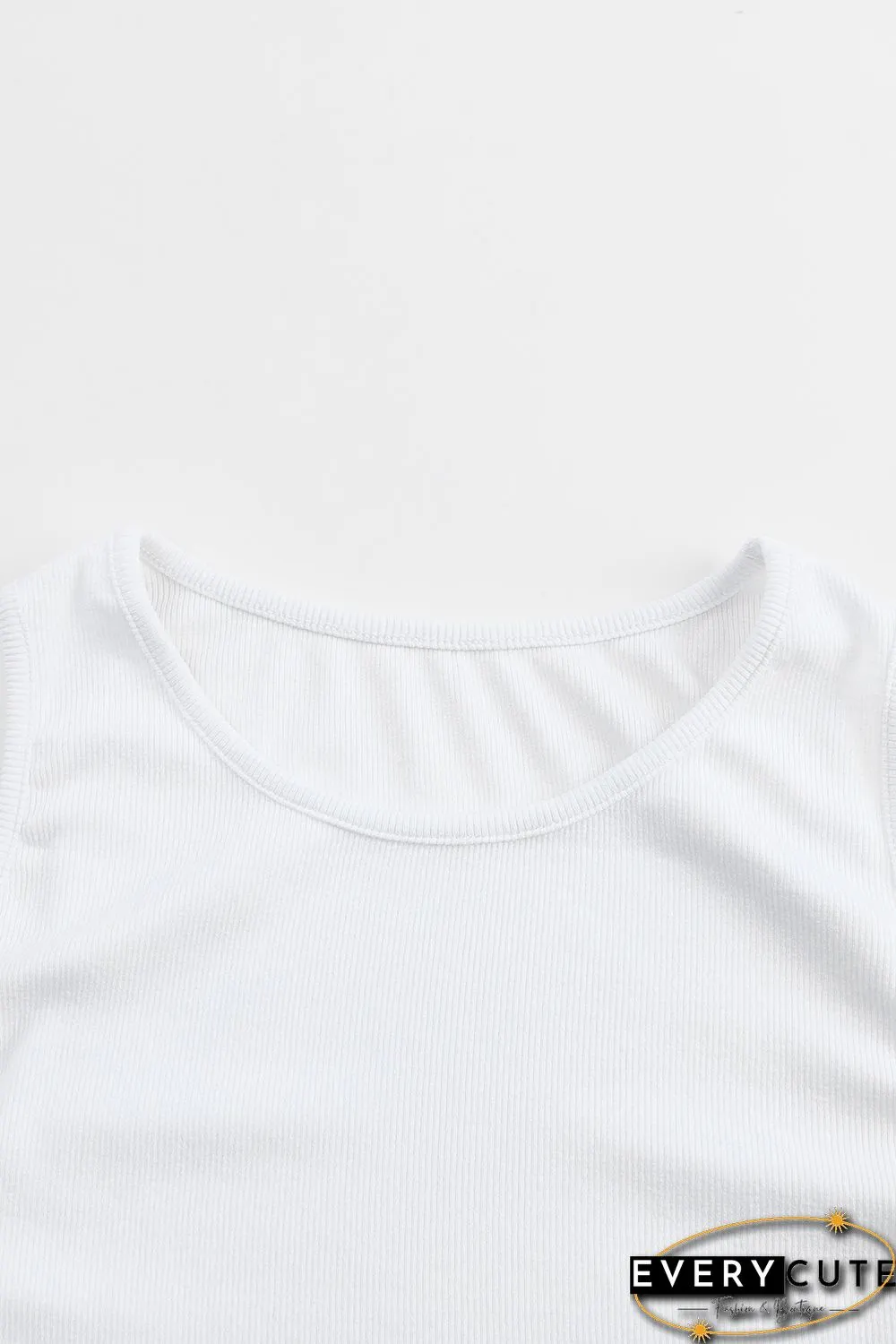 White Rib Knit Crew Neck Sleeveless Crop Top