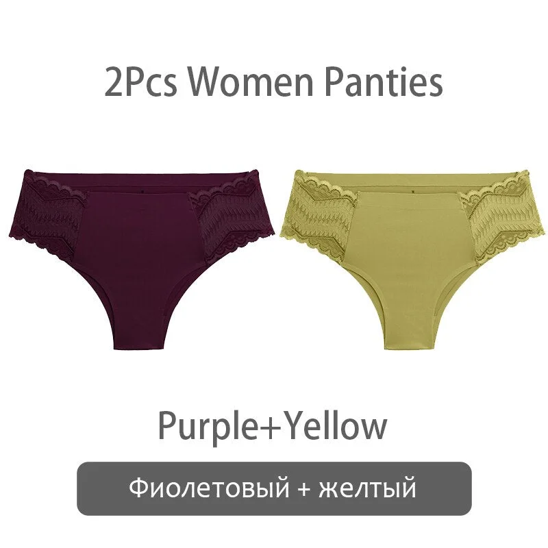 FINETOO Women Patchwork Lace Panties S-XL Seamless Underwear Sexy Low Waist Briefs Comfortable Underpants Ladies Lingerie 2021