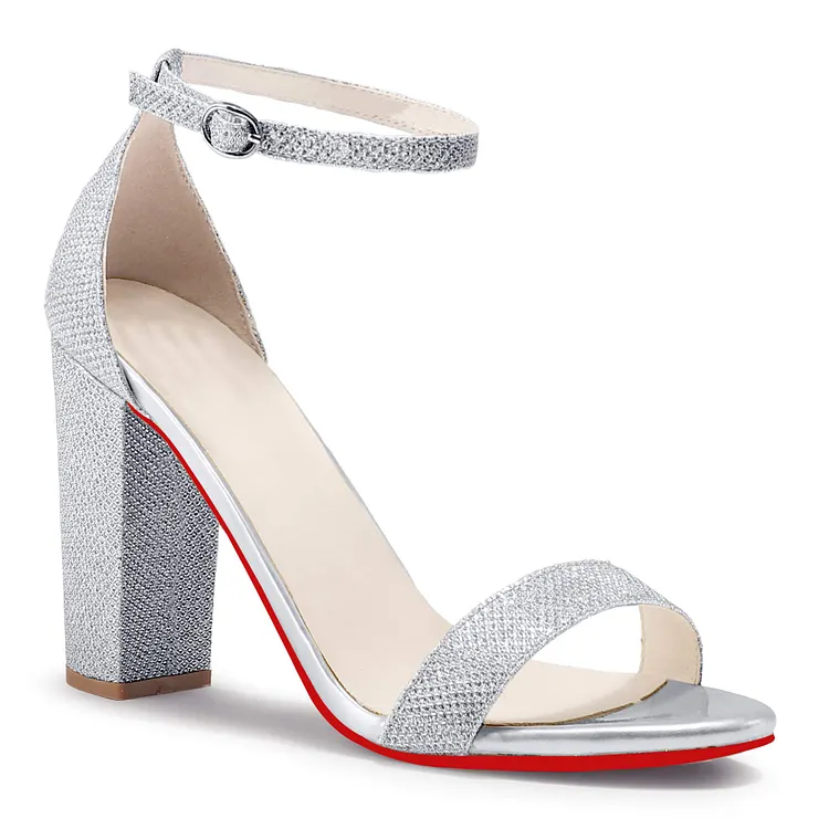 100mm Red Bottom Chunky High Heel Sandals Open Toe Ankle Strap Wedding Dress Shoes  VOCOSI VOCOSI