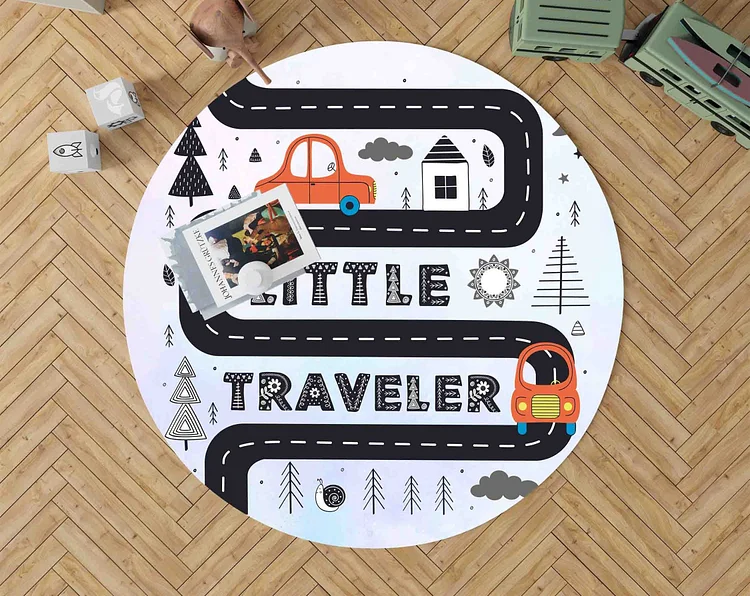 Personalized Boy Kids Car Round Rug|R117