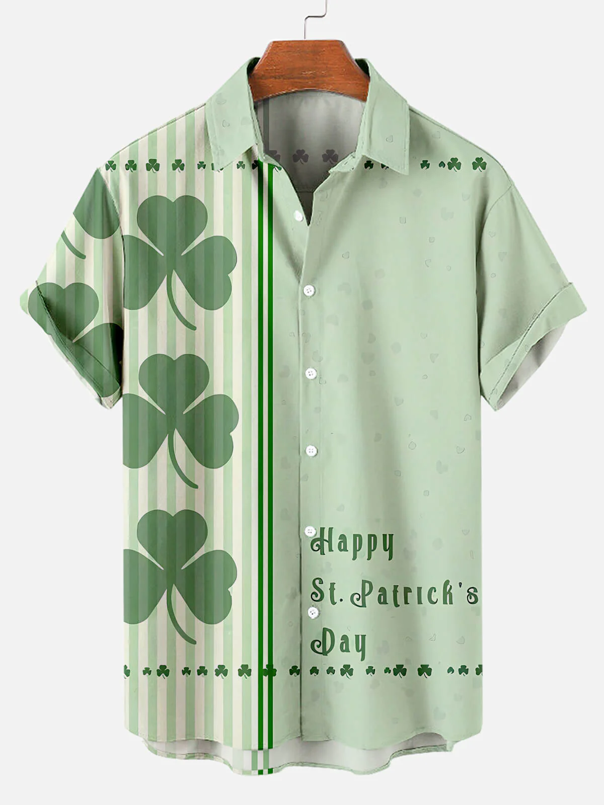 Men's St. Patrick's Day Striped Print Casual Short Sleeve Shirt PLUSCLOTHESMAN