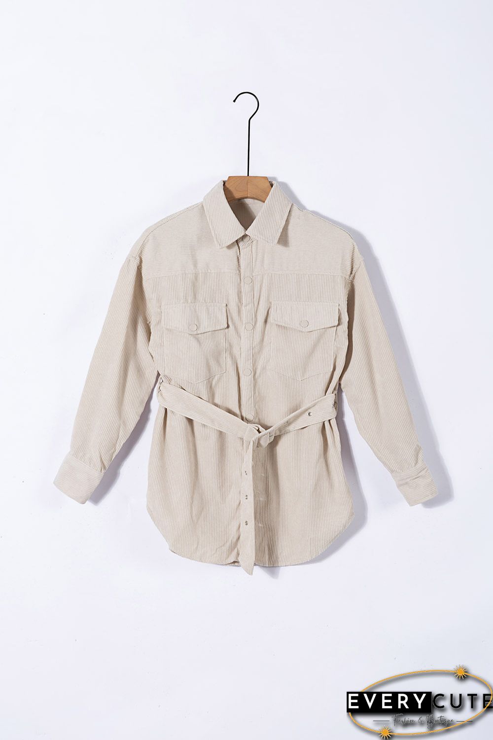 Waist Belt Corduroy Button-up Jacket