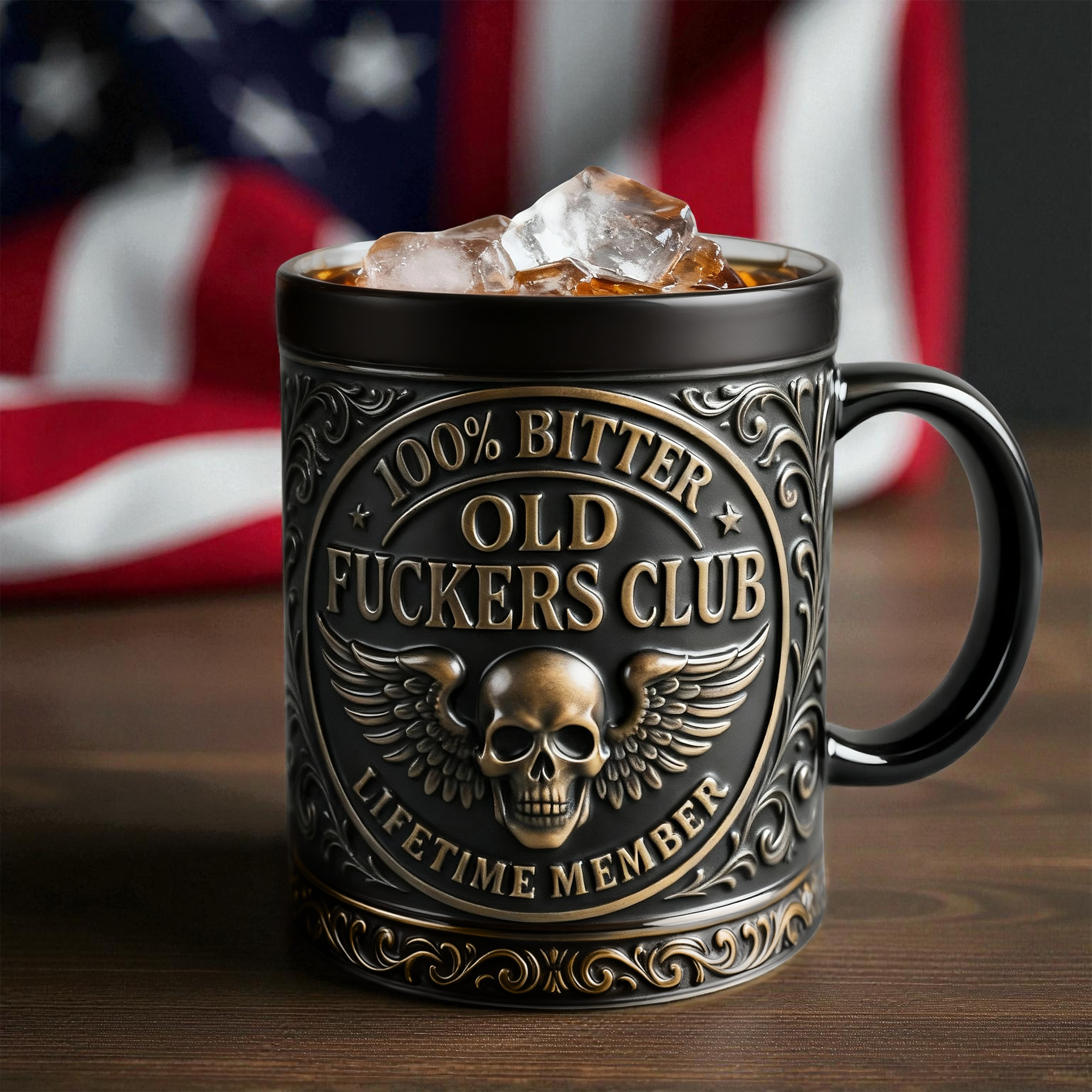 Vintage style ceramic mug with decorative printed lettering