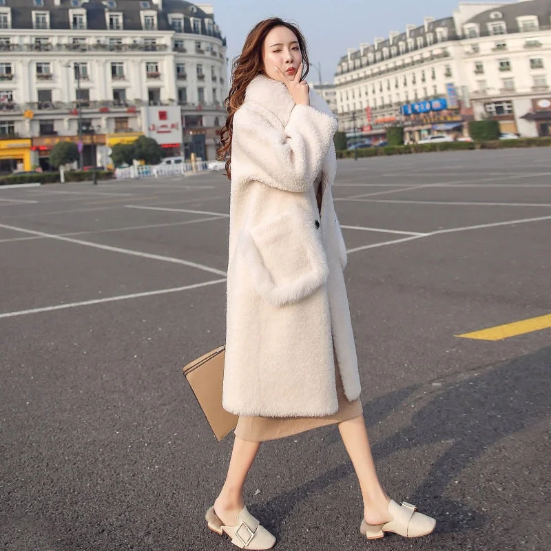 Casual 2021 Fashion Winter New Lamb Fur Imitation Fur Coat Women's Medium And Long Korean Loose Casual White Wool Collar Coat
