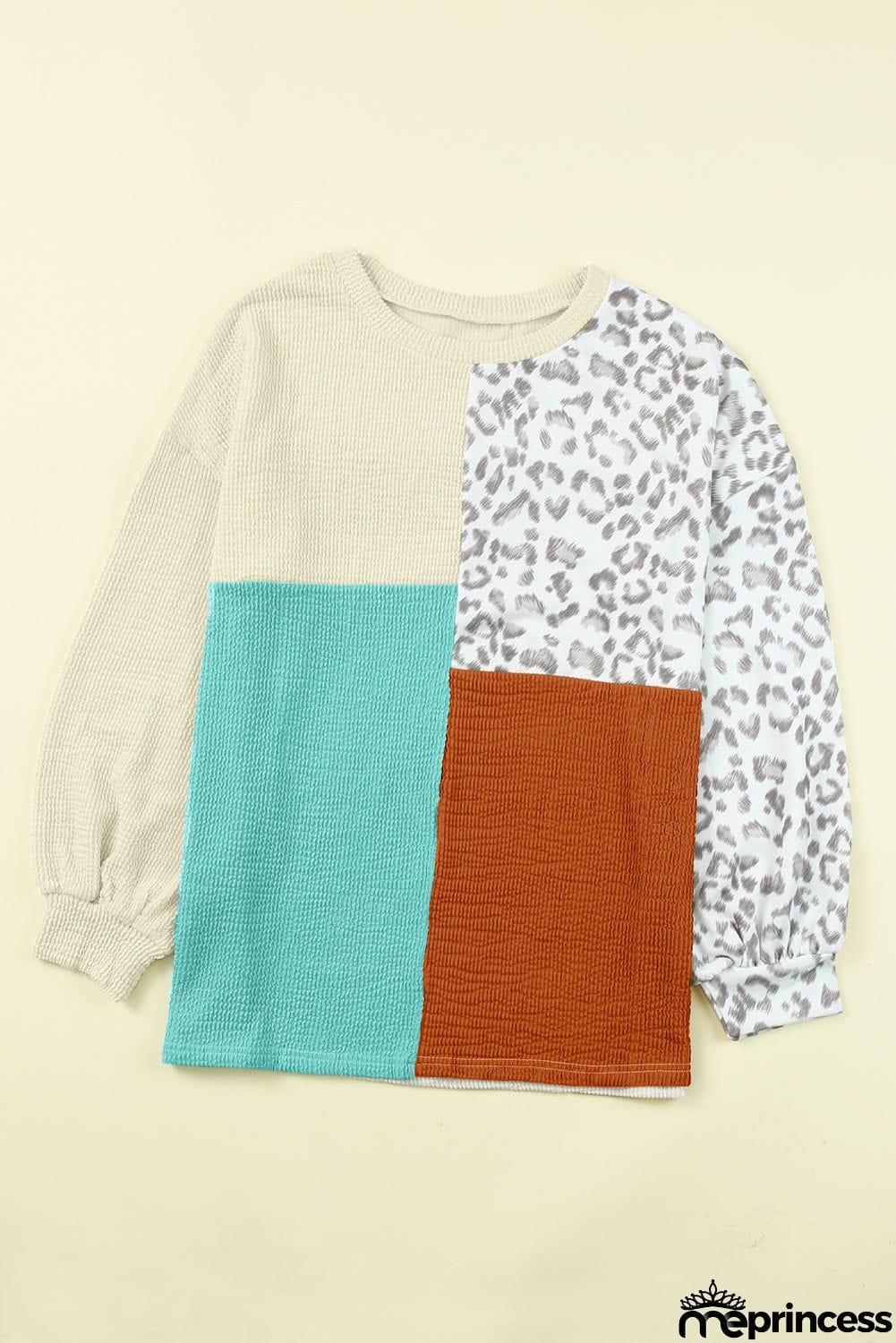 Patchwork Color Block Ribbed Long Sleeve Top