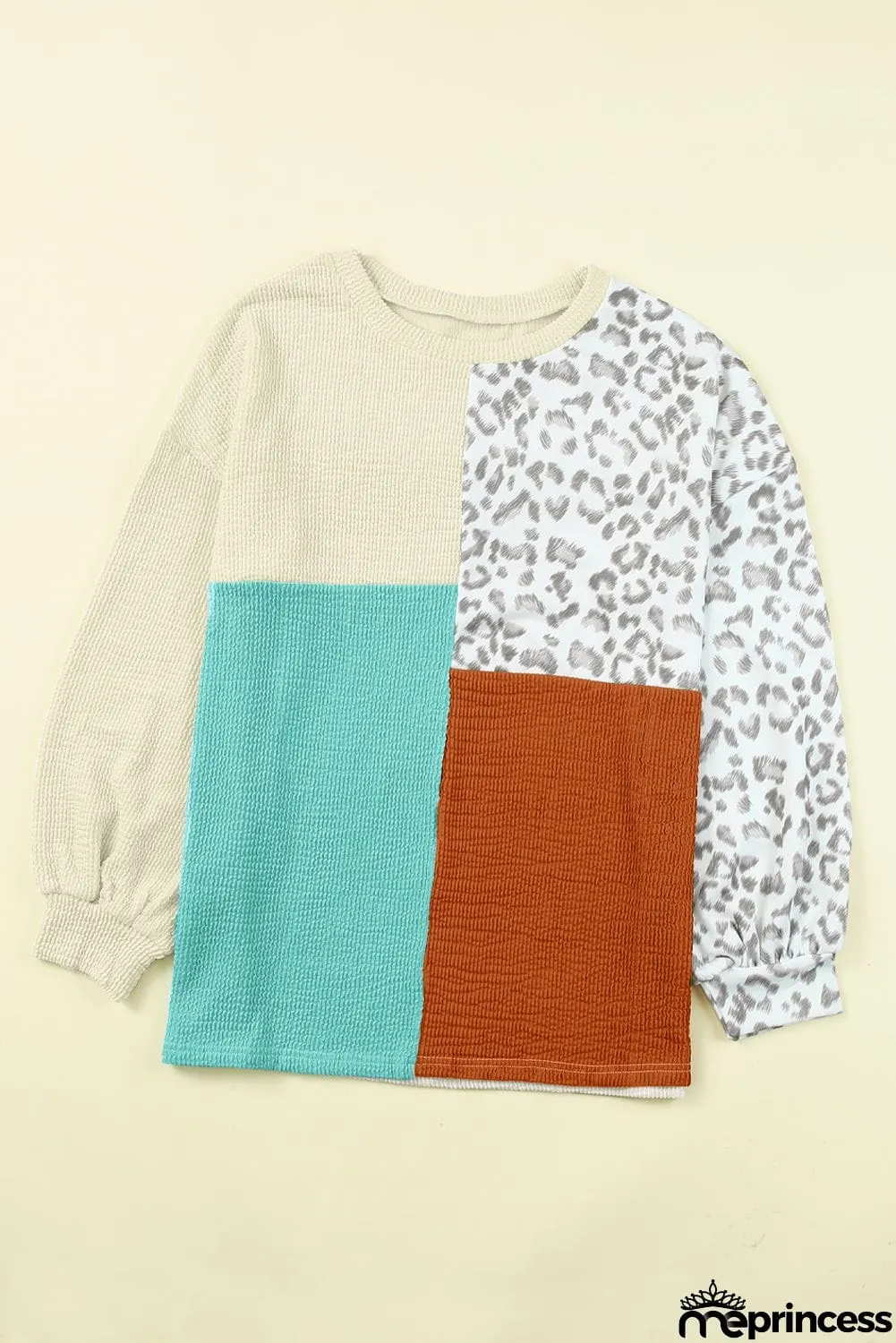 Patchwork Color Block Ribbed Long Sleeve Top