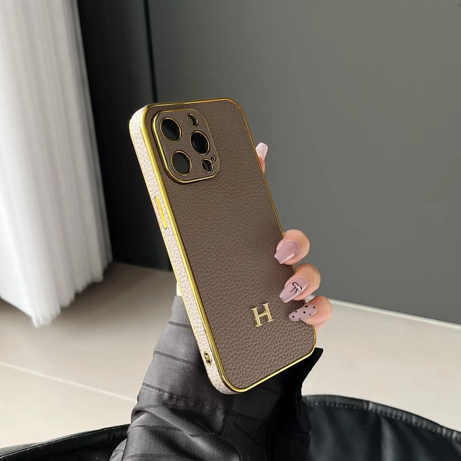 Luxury Hermes Genuine Leather Electroplating Elegant Apple iPhone Case