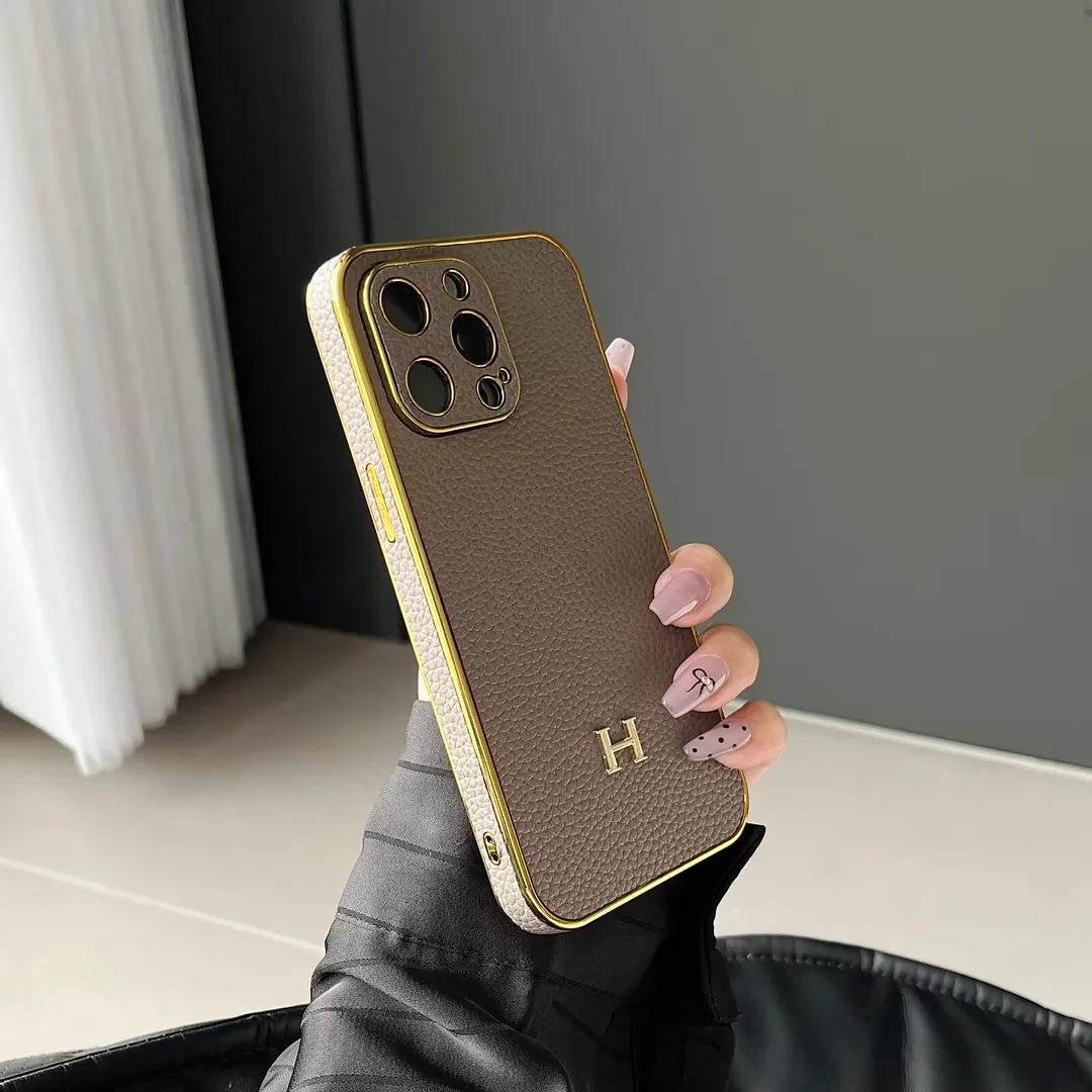 Luxury Hermes Genuine Leather Electroplating Elegant Apple iPhone Case
