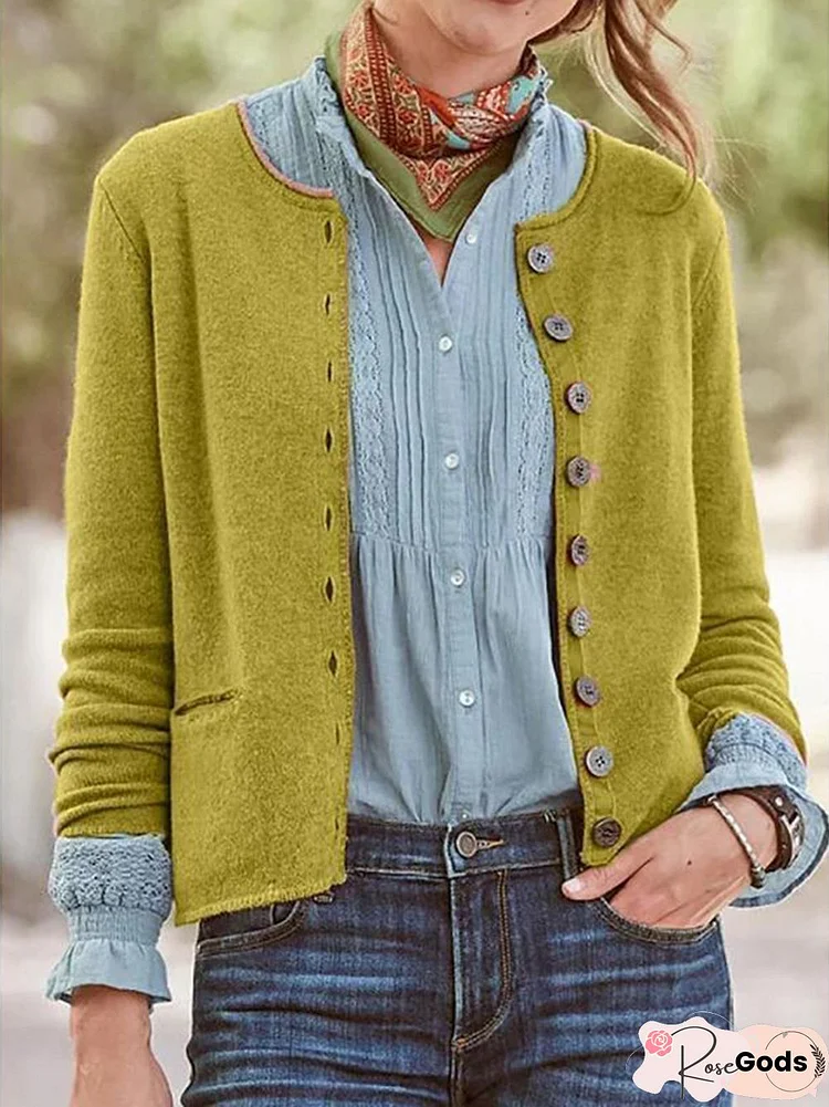 Crew Neck Buttoned Regular Fit Outerwear