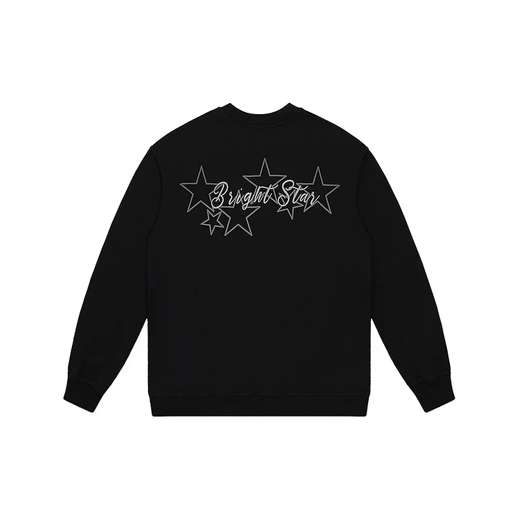 Star Print Round Neck Black Sweatshirt Top Loose Sweatshirt at Hiphopee