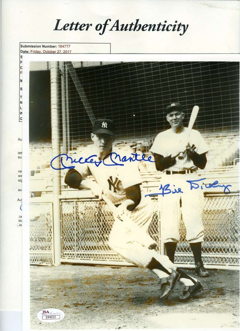 Mickey Mantle Bill Dickey Jsa Coa Autograph 8x10 Photo Poster painting Hand Signed Authentic