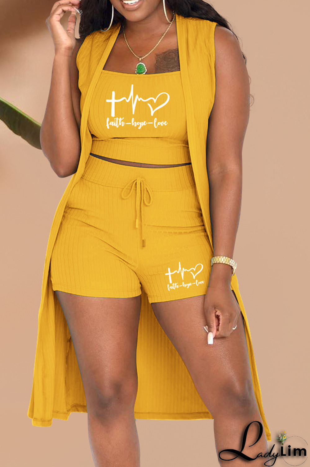 Pink Fashion Print Patchwork Cardigan Collar Sleeveless Three Pieces