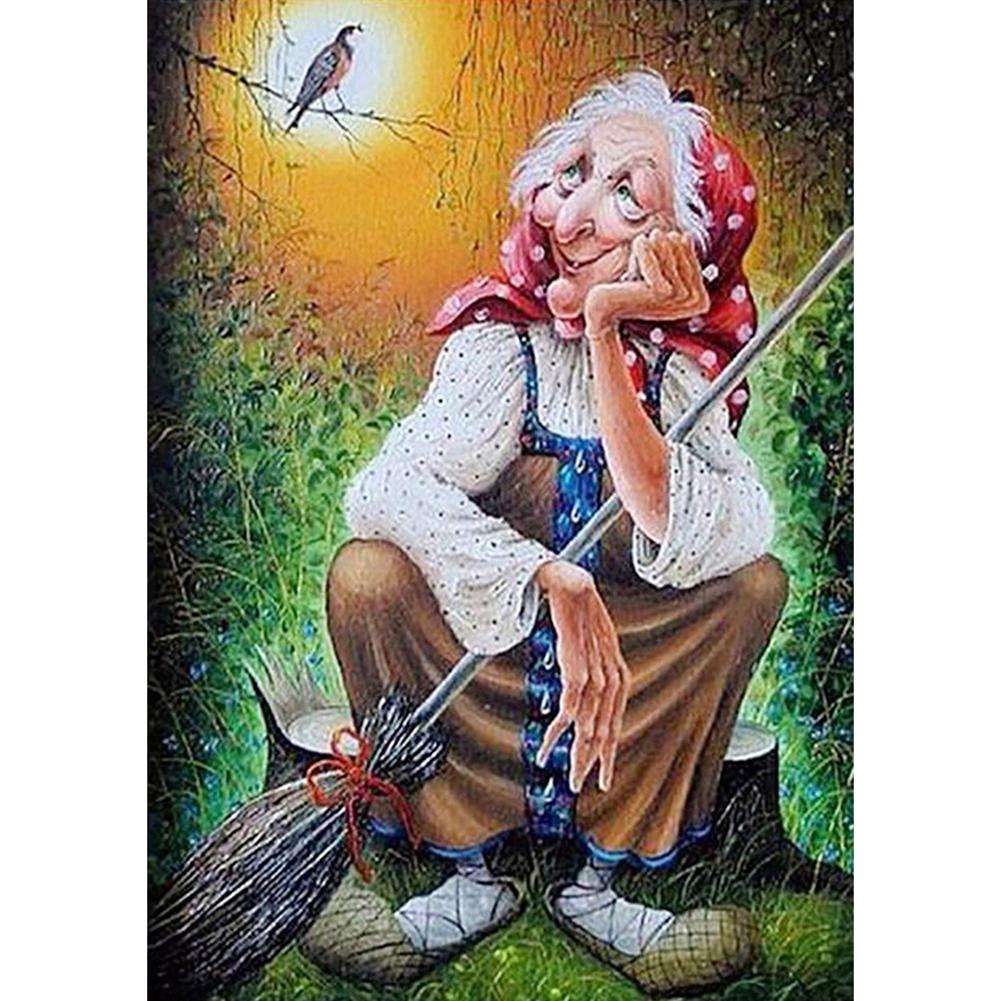 

30*40CM - Old Lady - Round Drill Diamond Painting, 501 Original
