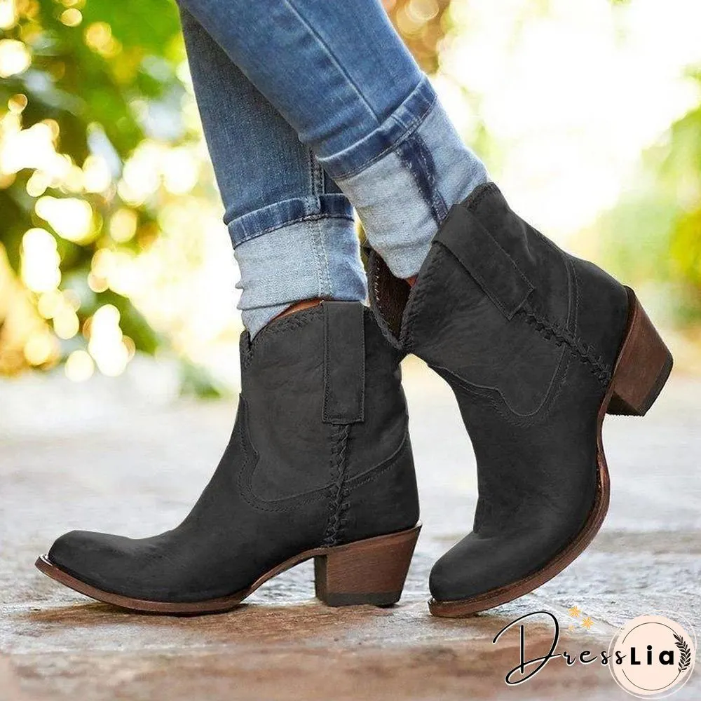 Pointed Toe Chunky Heel Ankle Women Boots