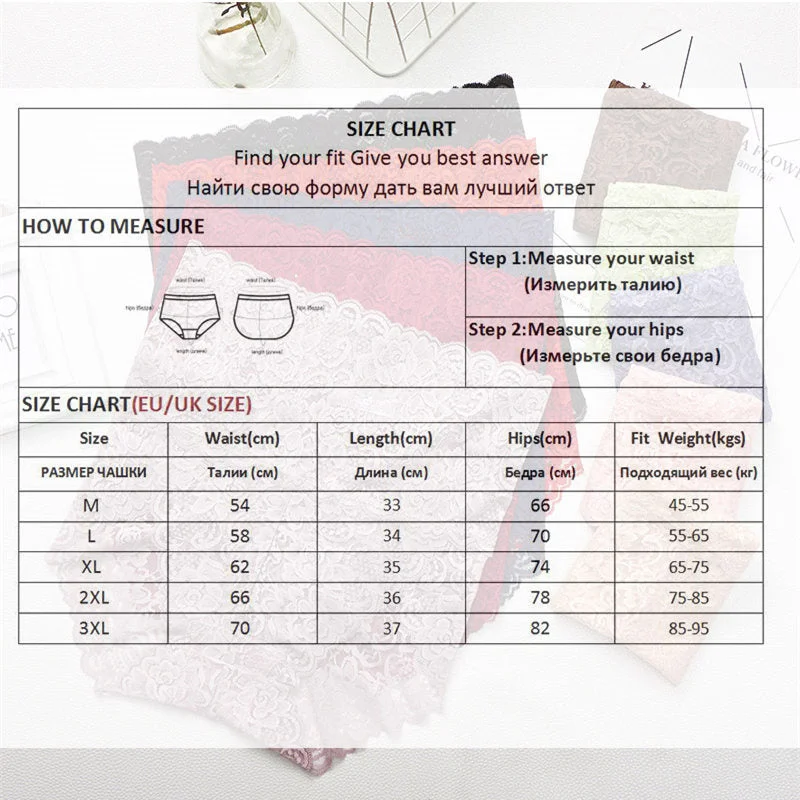 FINETOO M-3XL Women Floral Lace Panties Sexy Underwear for Woman High Waist Pantys Lingerie Femme Panty Briefs Girls Underpants