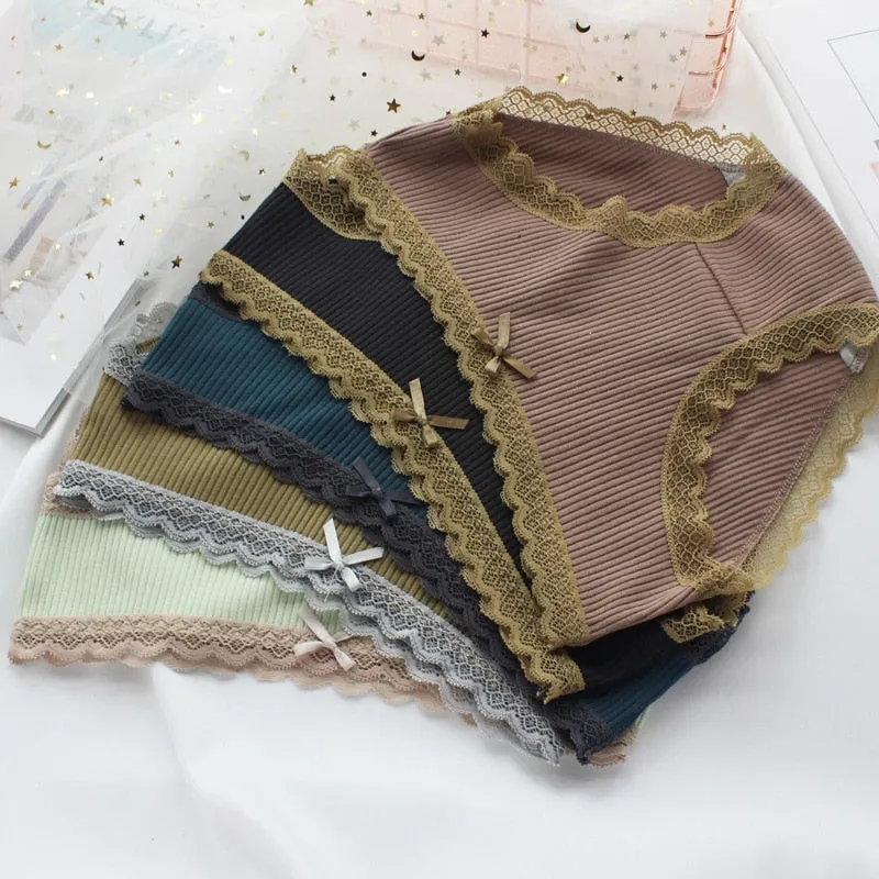 European Style Cotton Underwear Panties Sexy Lace Panties Fashion Bow Briefs Mid Waist Seamless Underpants Female Sexy Lingerie