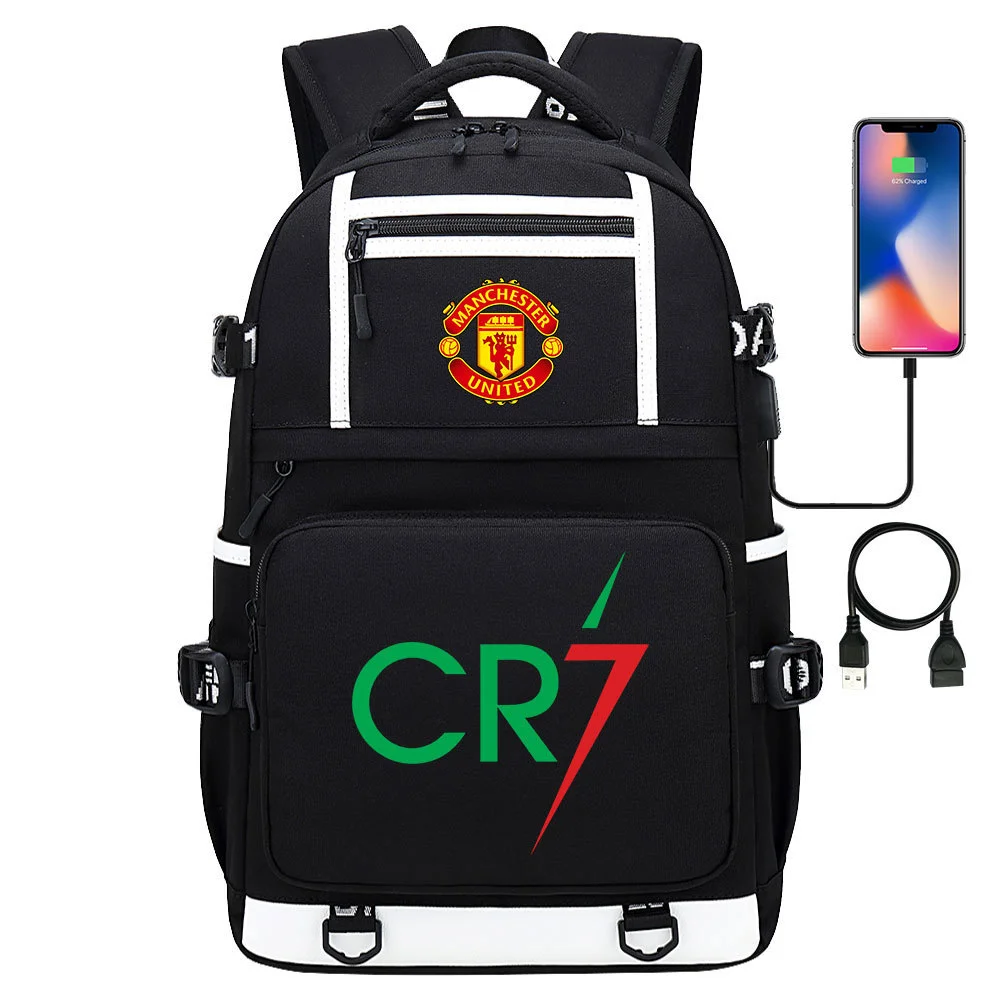 Buzzdaisy Cristiano Ronaldo Printed Backpack with USB Charging Port and Laptop Protection - Multi-Pocket Large Capacity Schoolbag