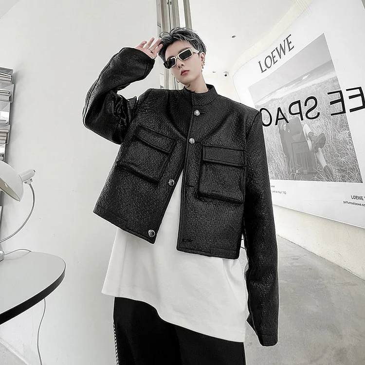 Korean Version Heavy Craftsmanship High-end Sense Cropped Leather Jackets-dark style-men's clothing-halloween