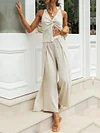 Solid Color Lace-Up Wide Leg Two-Piece Suit