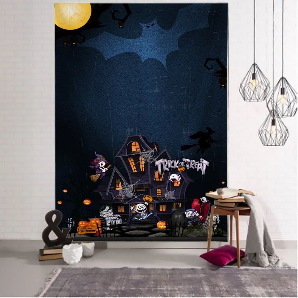 Halloween Ghost Doll Doll Party Tapestry Wall Hanging Witch Flaming Pumpkin Pattern Tapiz Witchcraft Tapestry Party Decor