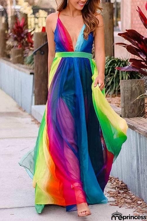 V Neck Backless Maxi Dress