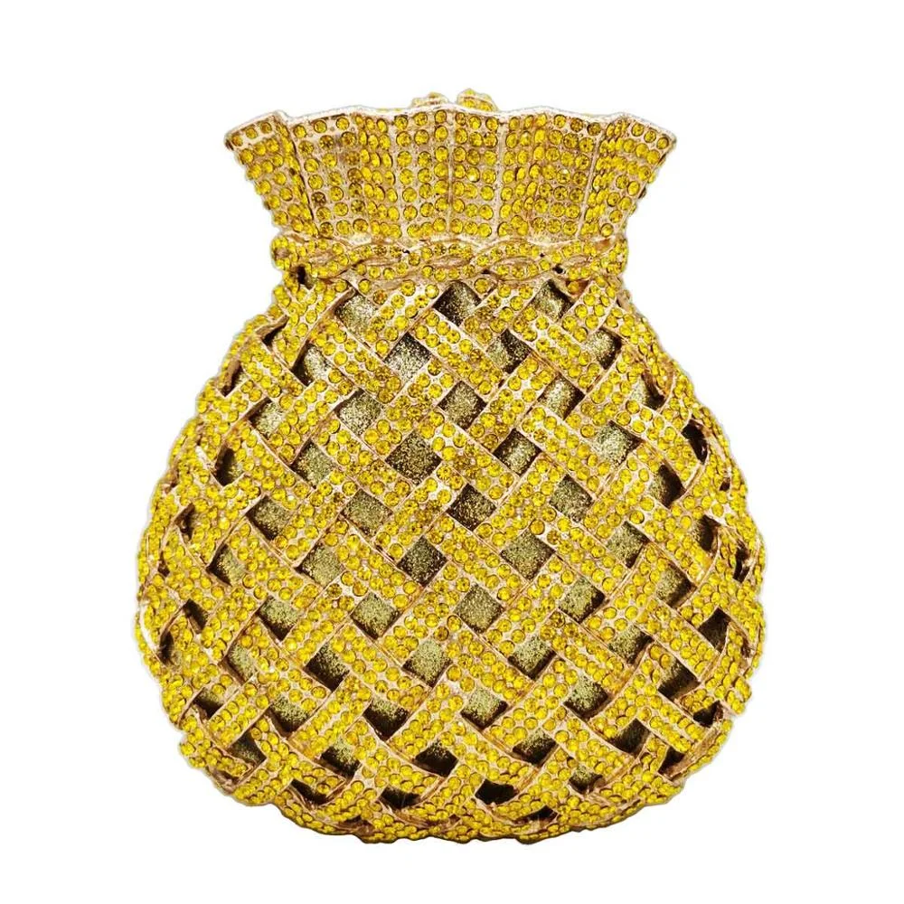 Fashion Yellow Crystal Evening Bags Party Purse Pouch Designer Bridal Wedding Clutch Bags Women Prom Handbags SM43