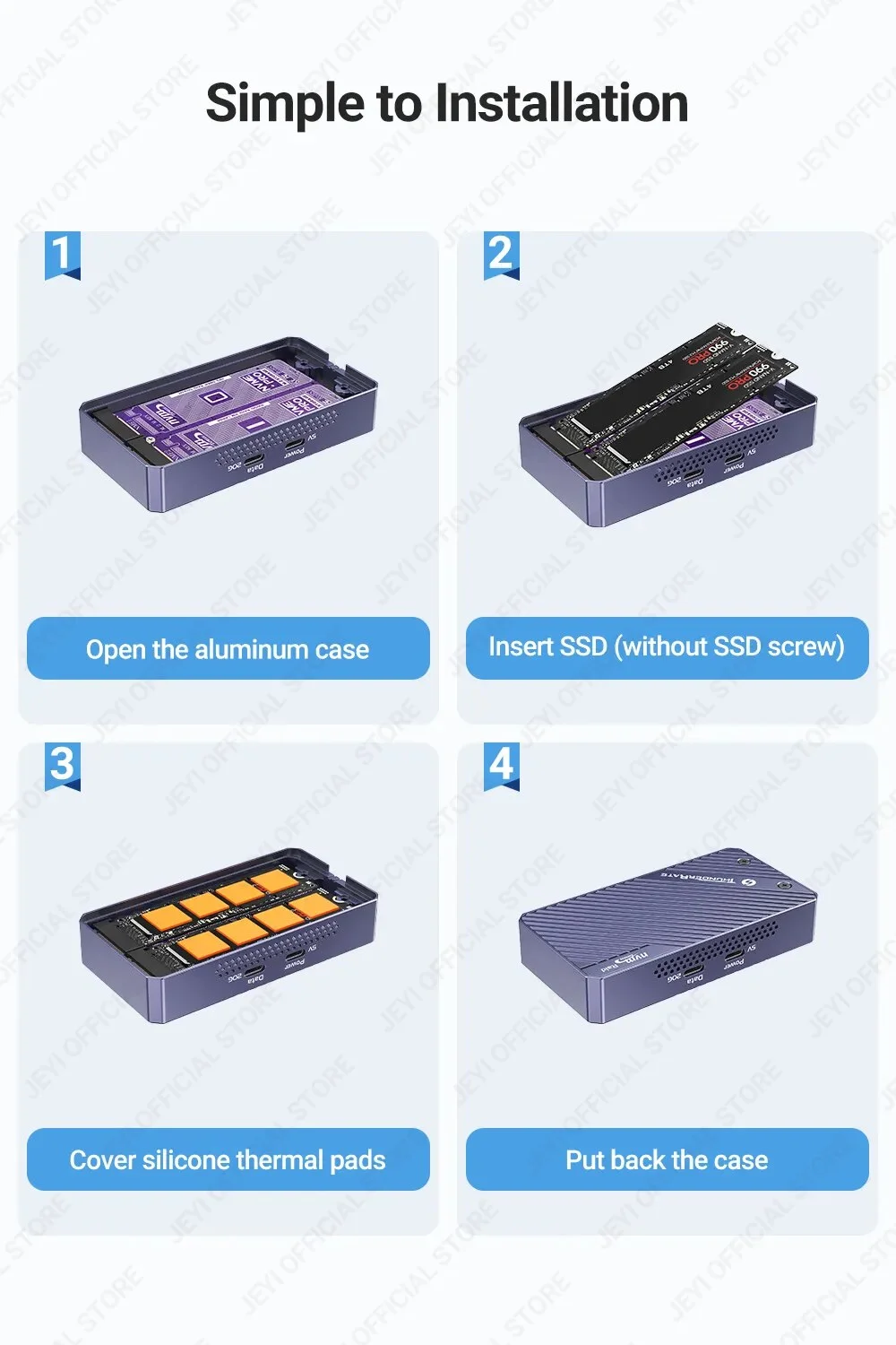 JEYI Dual Nvme Enclosure, 2-Bay Hardware RAID Enclosure, 20Gbps