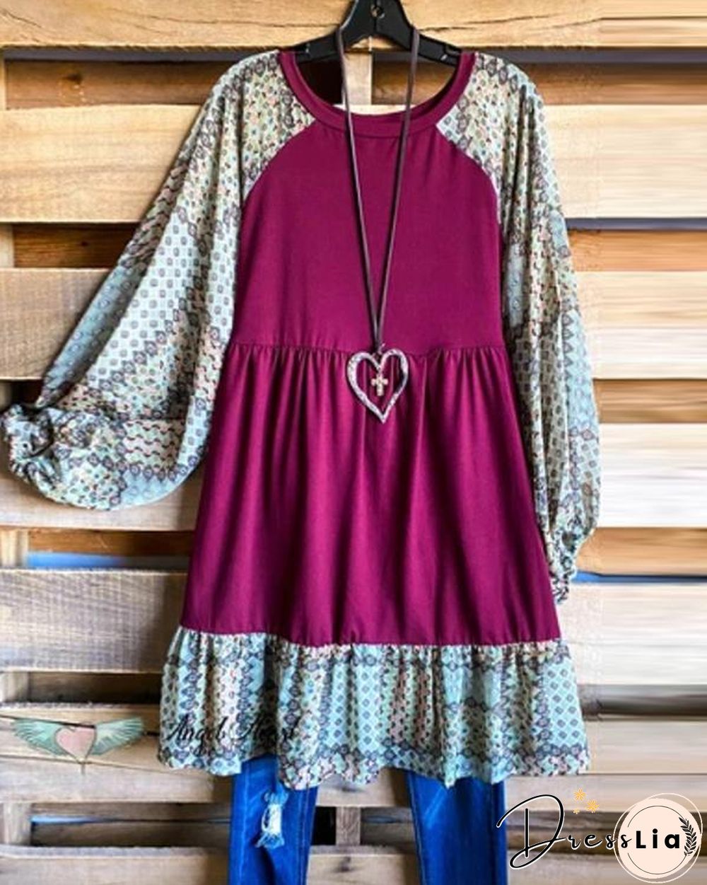 Women Print Long Sleeve Loose Casual Dress