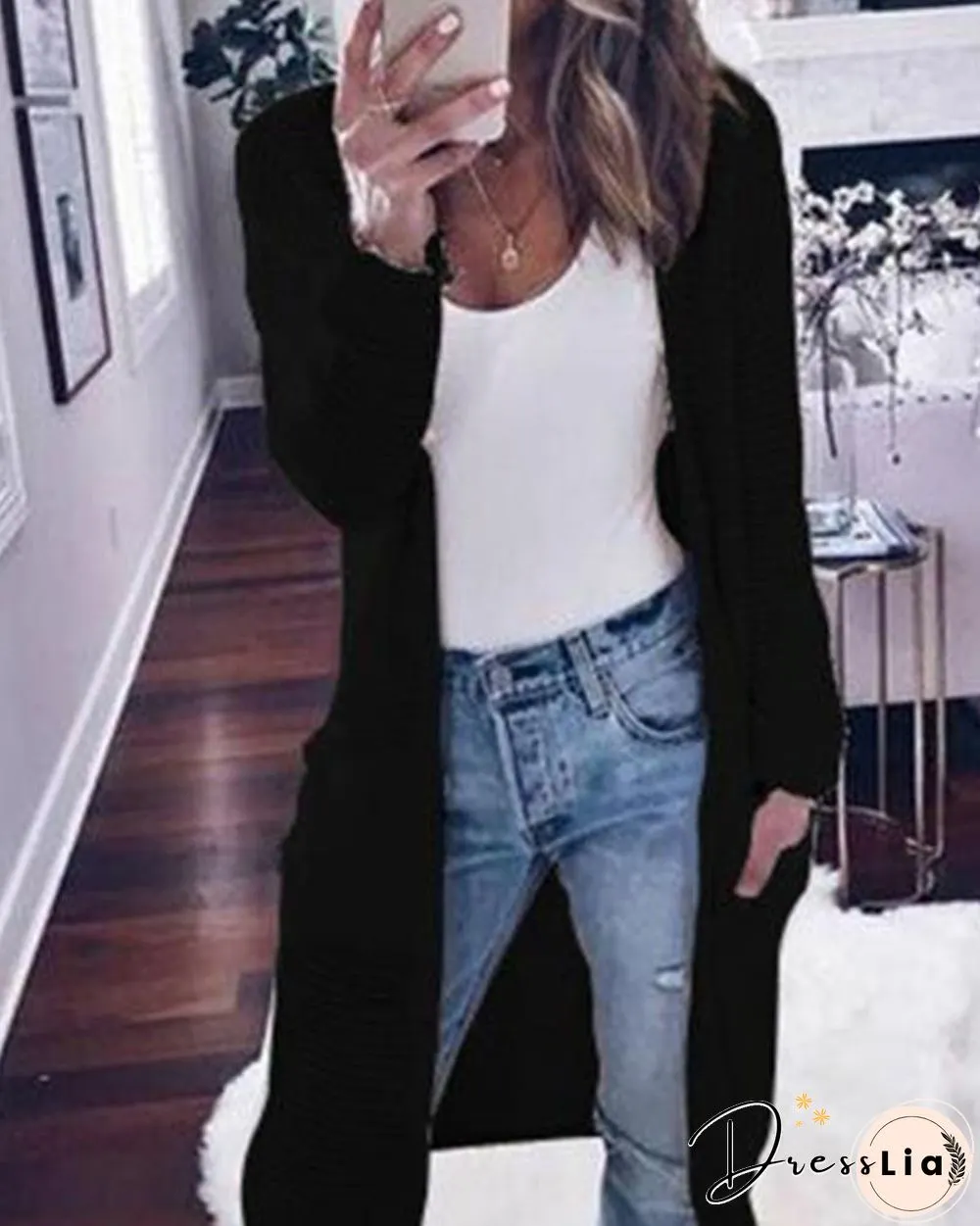 Long Sleeve Solid Color Cardigan Casual Knit Sweater Jacket P13334